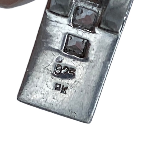 Sterling silver 925 PK signed Italy box chain pendant CZ minimalist geometric - Picture 3 of 7